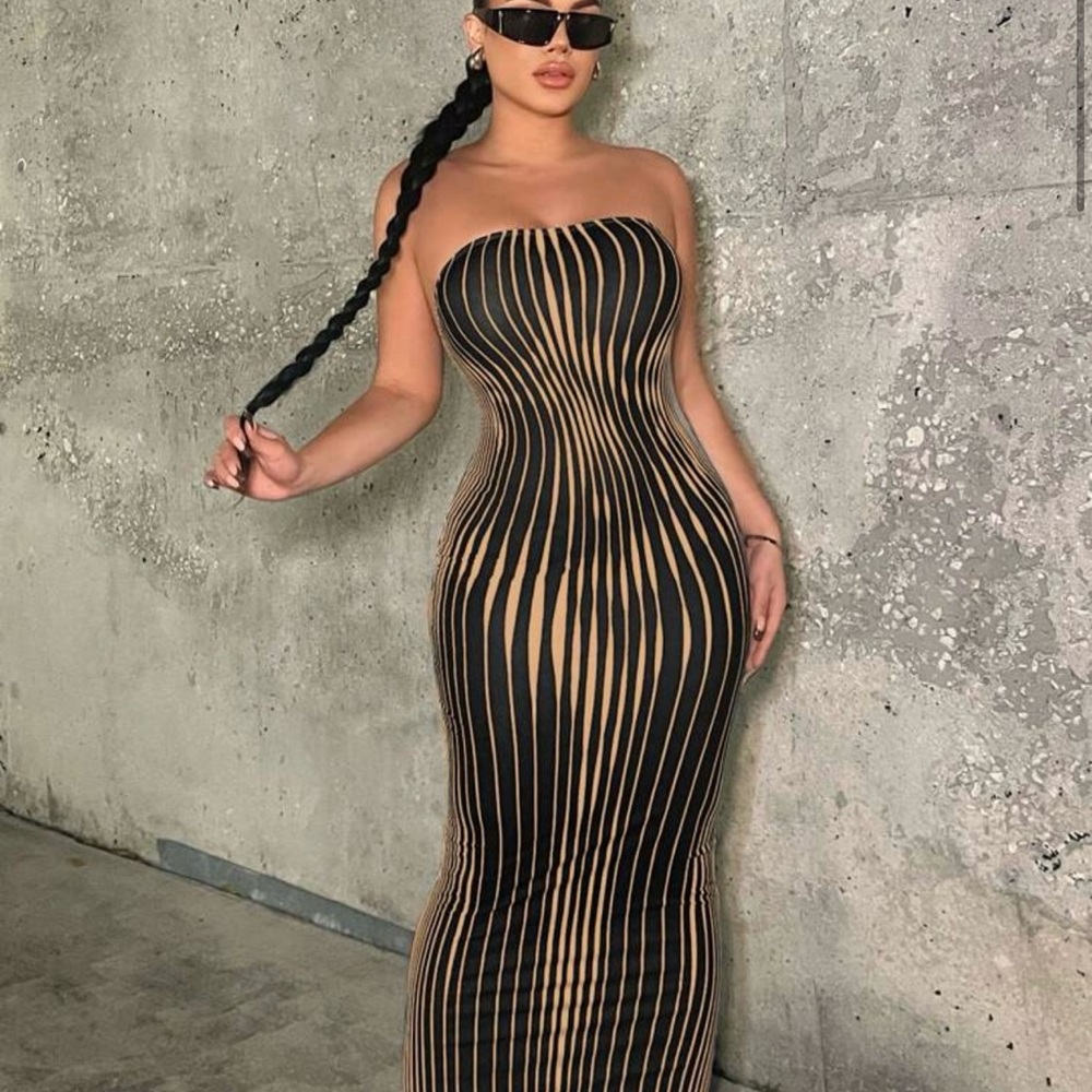 SHEIN Black and Tan Strapless Bodycon Dress Night Out